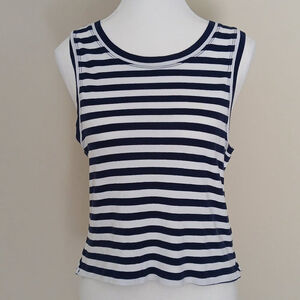 Anthropologie Maeve Sleeveless Cropped Blue+White Striped Sleeveless Top Size M